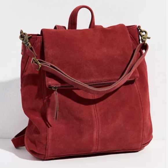 Free People Handbags - Free People Camilla Convertible Suede Red Leather Backpack